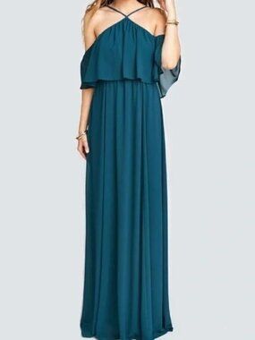 Show Me Your Mumu Caitlin Ruffle Maxi Dress Deep Teal Size Medium